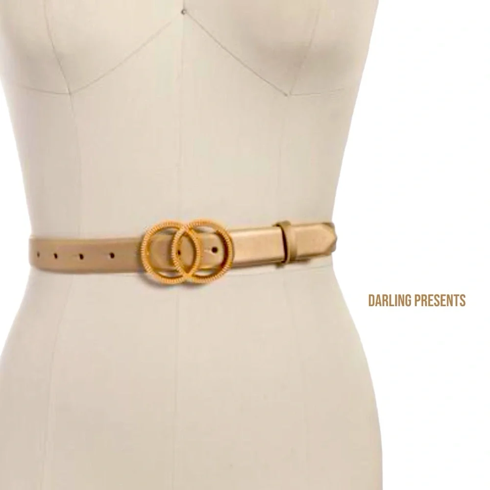 INC Double Ring Buckle Belt Women Color Gold Size XL